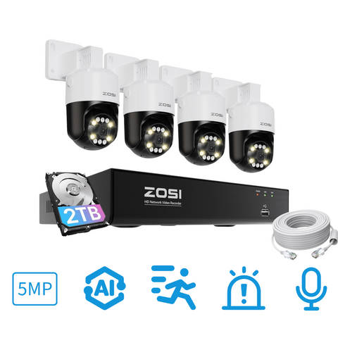 C296B 5MP Pan Tilt Camera System + 4K 8 Channel PoE NVR + 2TB Hard Drive