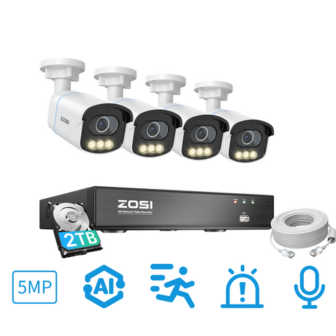 C186 5MP Full-Color Night PoE CCTV System + F1.0 Super Aperture + 4500K Adjustable Light