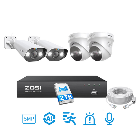 C182/C225 5MP PoE Camera System + 4K 8-Channel PoE NVR + 2TB Hard Drive