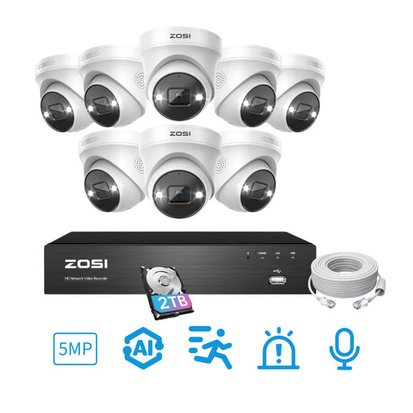 C225 5MP PoE CCTV Security Camera System + Person Vehicle Detection