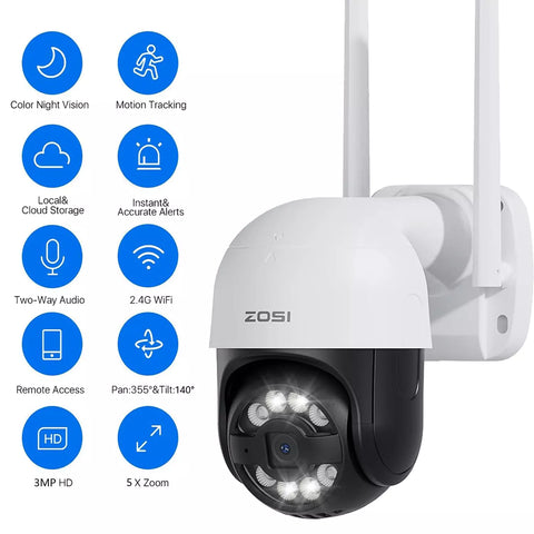 3MP/5MP/4K PTZ WiFi IP Outdoor Security Camera + 30 days Free Cloud Storage