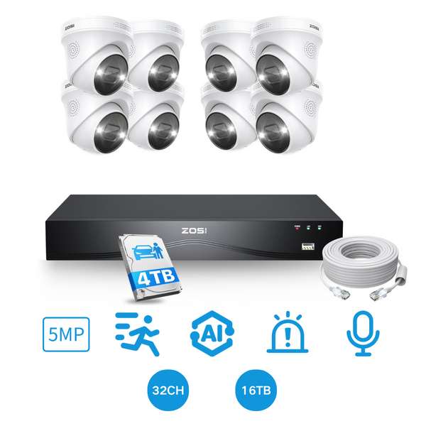 C225 5MP PoE Camera System + 4K 16-Channel PoE NVR + 4TB Hard Drive