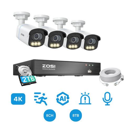 C186 4K CCTV Camera System + Full-Color Night Camera + 2TB HDD