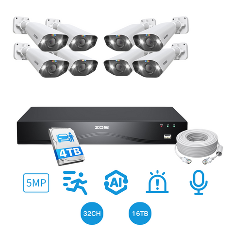 C182 5MP PoE Camera System + 4K 16-Channel PoE NVR + 4TB Hard Drive