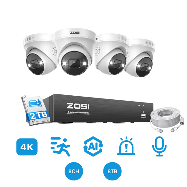 C225 4K 8MP 8 Channel PoE Security Camera System + 2TB Hard Drive